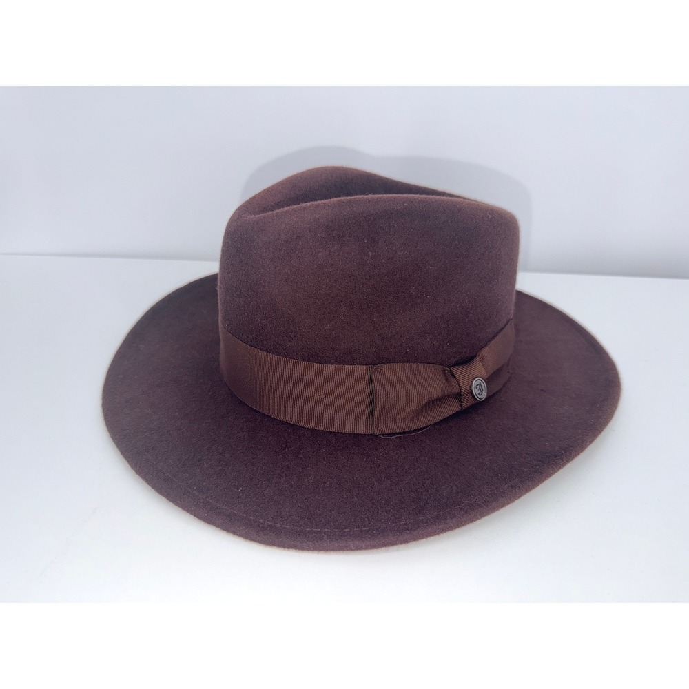 Jaxon Fedora Hat Mens Medium Brown Good 100% Wool Felt Wide Brim Classic